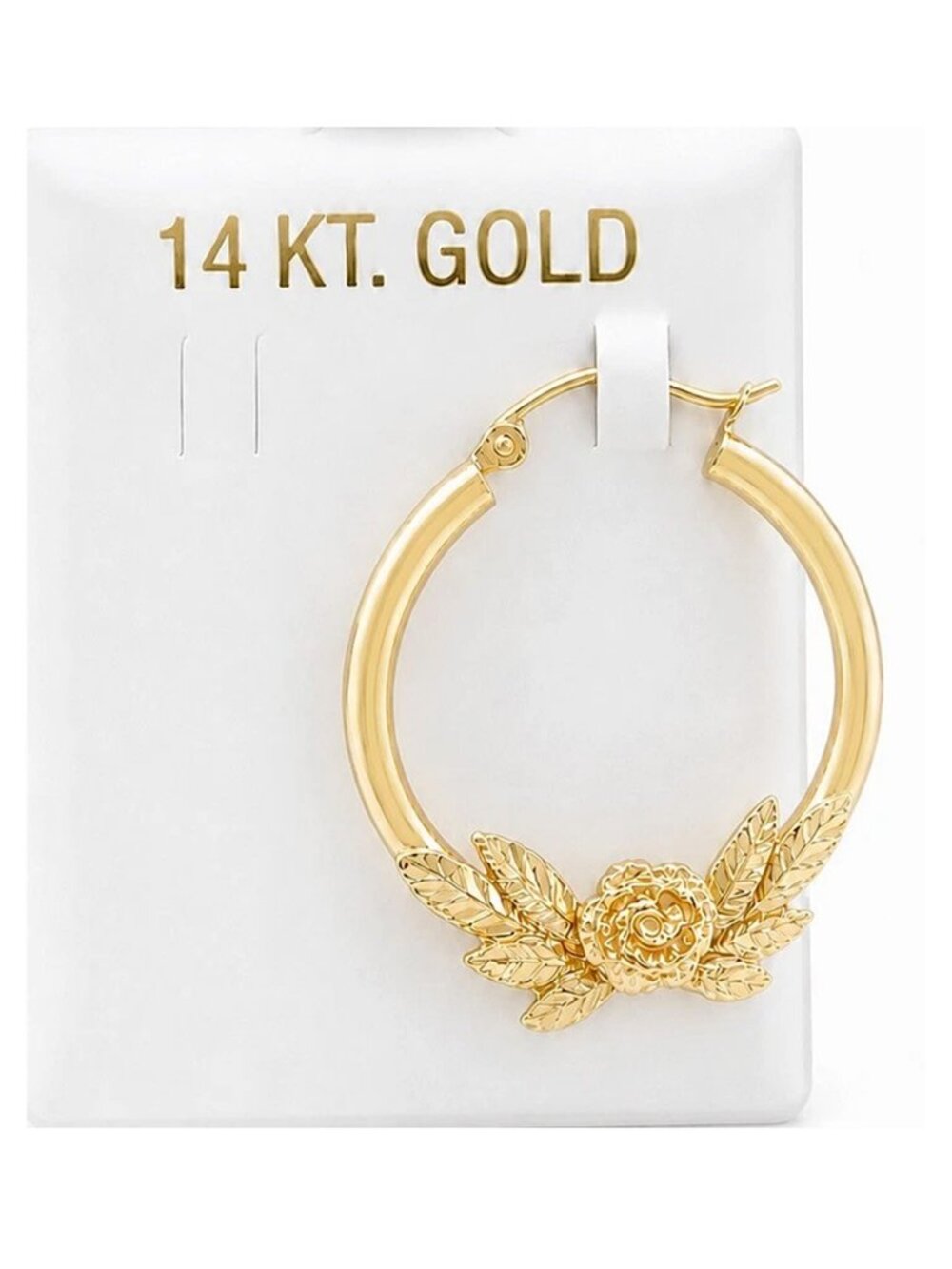 Flower Leaf Single Earring Solid 14k Yellow Gold